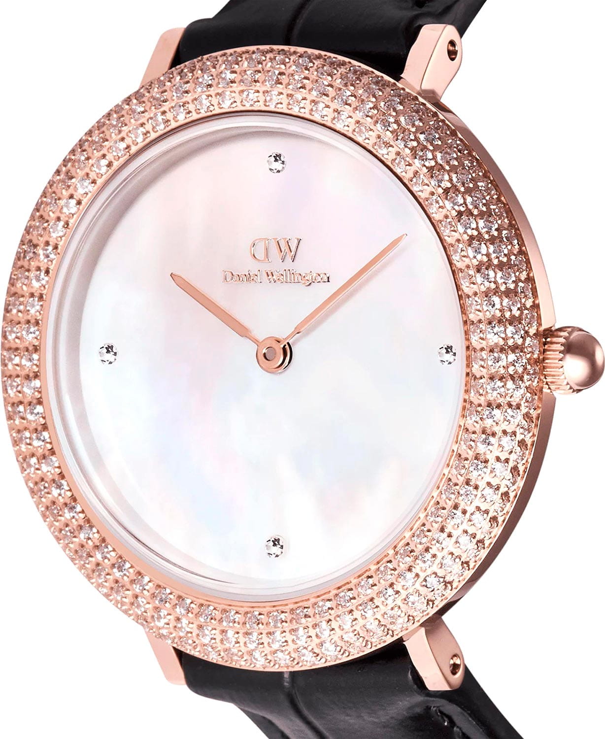 Daniel Wellington Daniel Wellington Crystalline Bezel Black Croc Rose Gold DW00100827 , наручные женские часы фото под углом