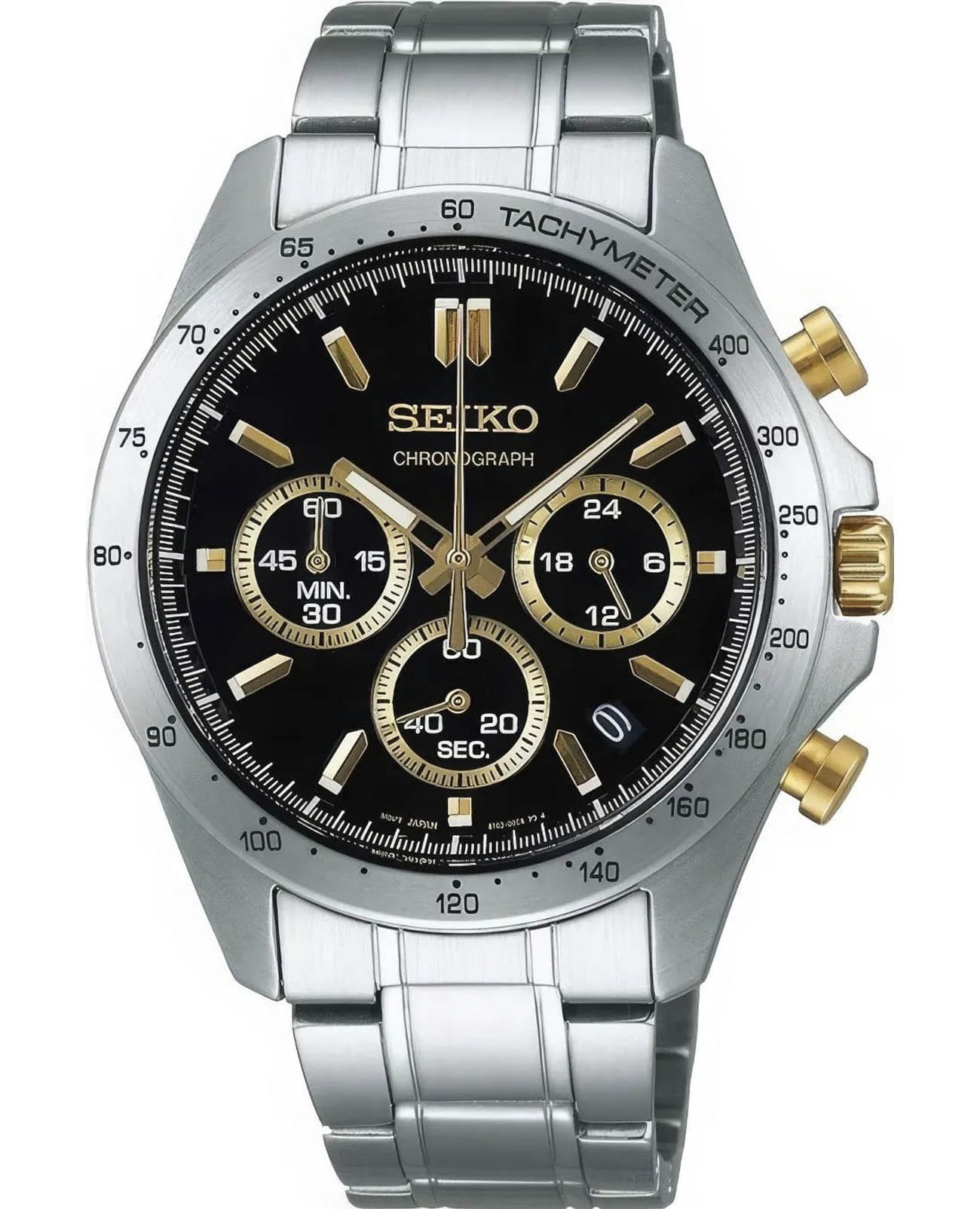 Seiko Seiko Spirit Chronograph SBTR015  SBTR015 кварцевые мужские часы черный циферблат, браслет нержавеющая сталь — вид спереди