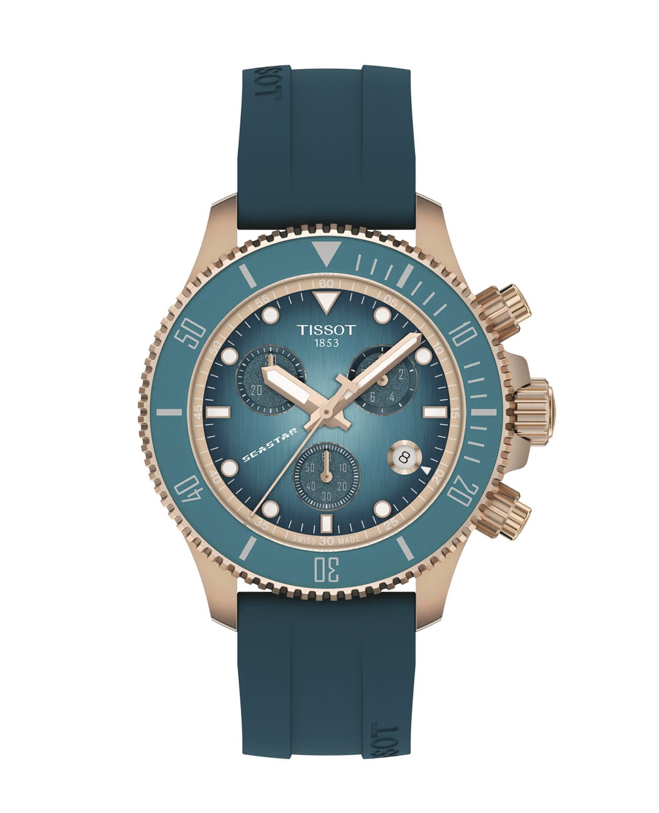 Tissot Tissot Seastar 1000 Quartz Chronograph 38mm T120.217.37.041.00 Seastar 1000 T1202173704100 кварцевые мужские часы бирюзовый циферблат, браслет силикон — вид спереди