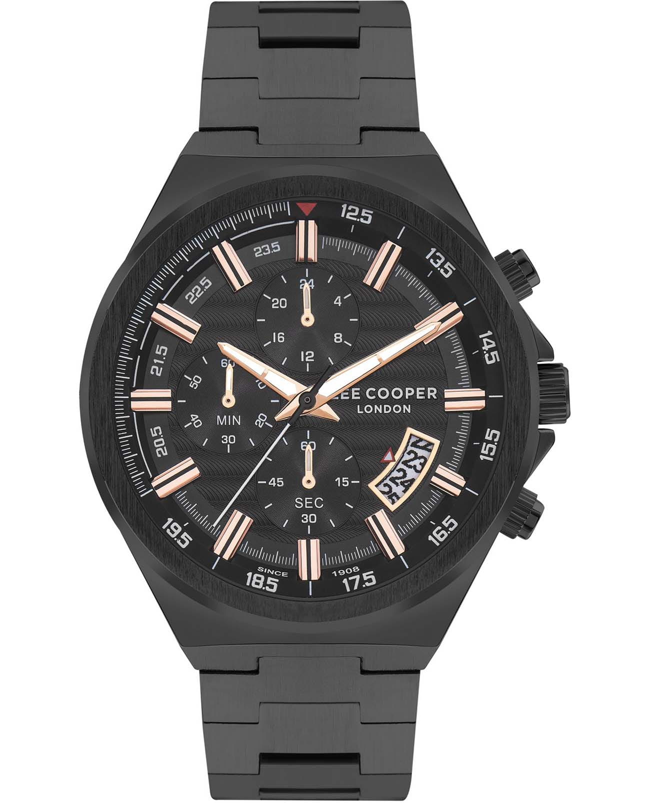 Lee Cooper Lee Cooper LC07717.650  LC07717.650 кварцевые мужские часы черный циферблат, браслет нержавеющая сталь с ip-покрытием — вид спереди