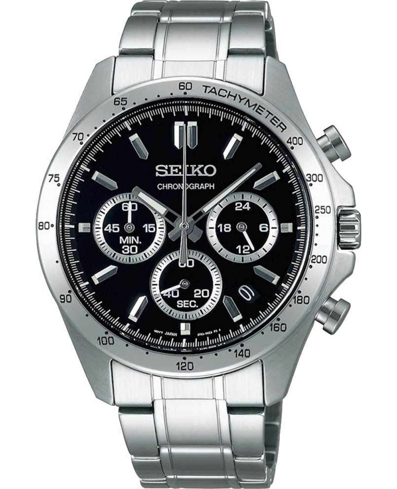 Seiko Seiko Spirit Chronograph SBTR013  SBTR013 кварцевые мужские часы черный циферблат, браслет нержавеющая сталь — вид спереди