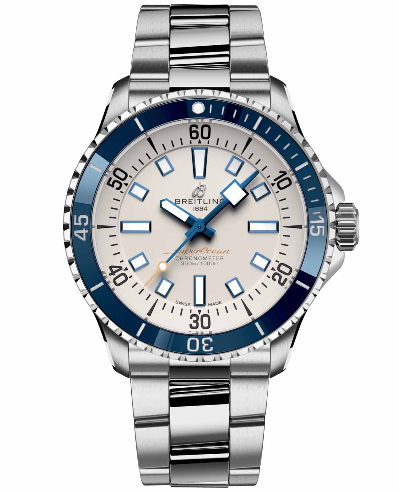 Breitling Breitling Superocean Automatic 42 A17375E71G1A1  A17375E71G1A1 механические мужские часы белый циферблат, браслет нержавеющая сталь — вид спереди