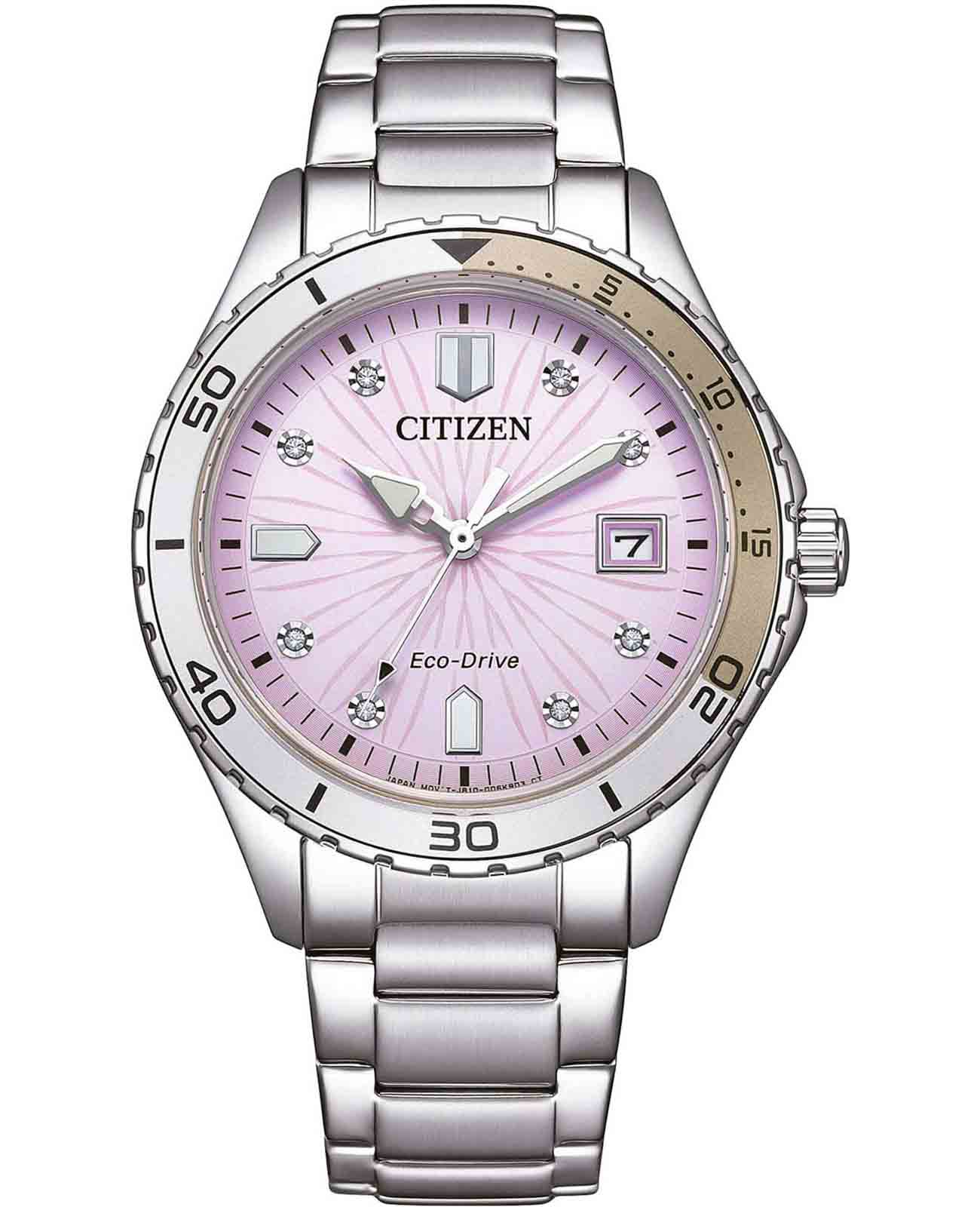 Citizen Citizen Eco-Drive FE6170-88X  FE6170-88X кварцевые женские часы розовый циферблат, браслет нержавеющая сталь — вид спереди