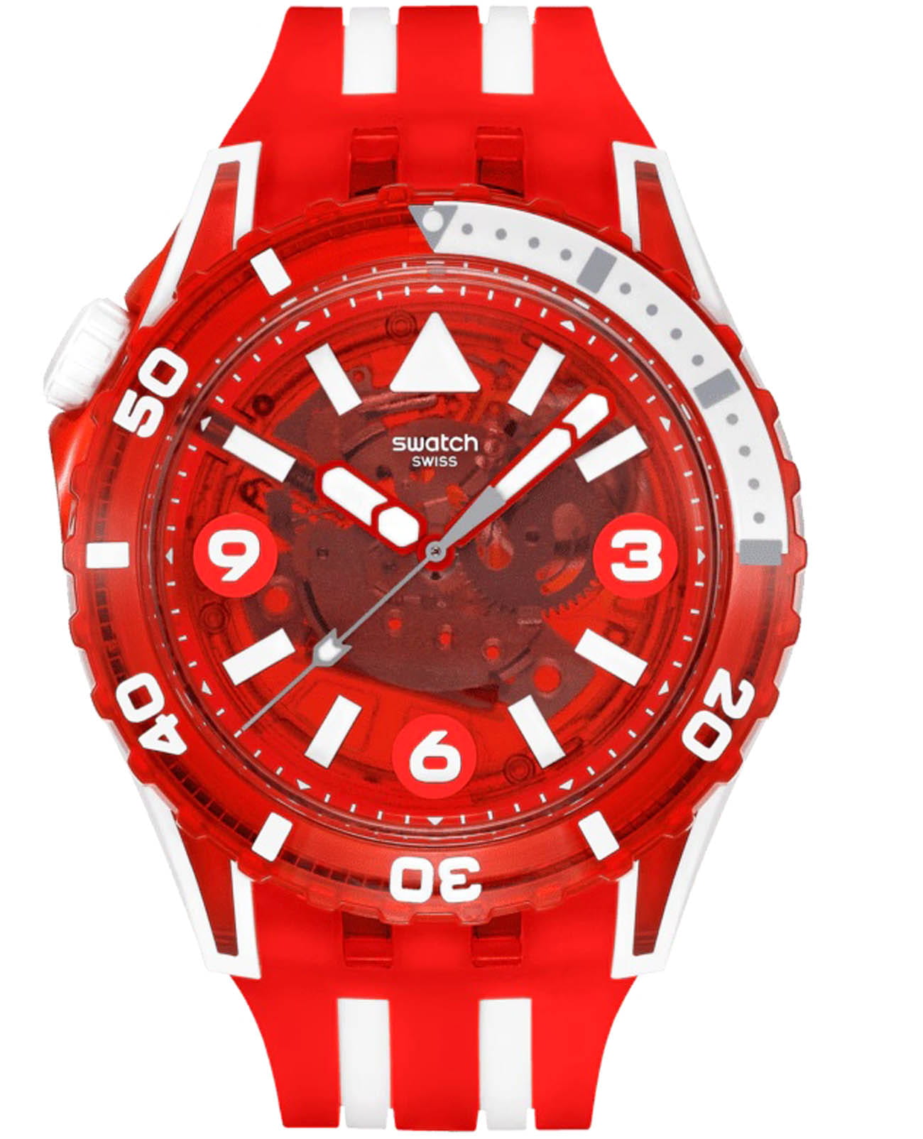 Swatch Swatch Lion’s Mane SSCU09R100  SSCU09R100 кварцевые мужские часы красный циферблат, браслет силикон — вид спереди