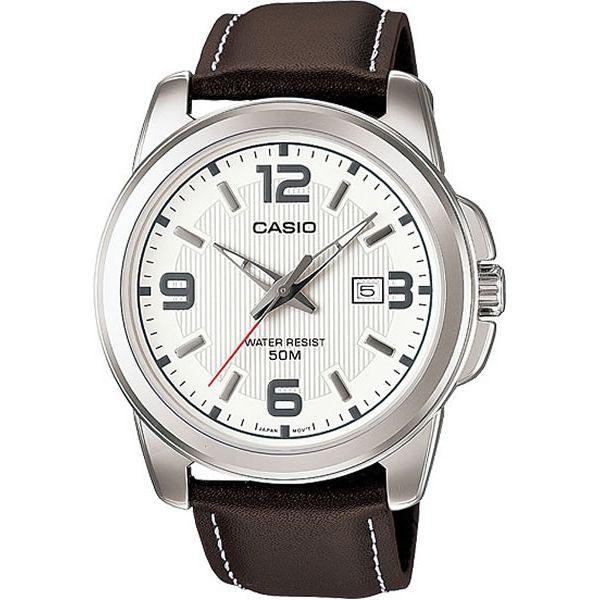 Casio Casio Collection MTP-1314L-7AVDF (MTP-1314L-7A)  MTP-1314L-7A кварцевые мужские часы белый циферблат, браслет кожаный — вид спереди