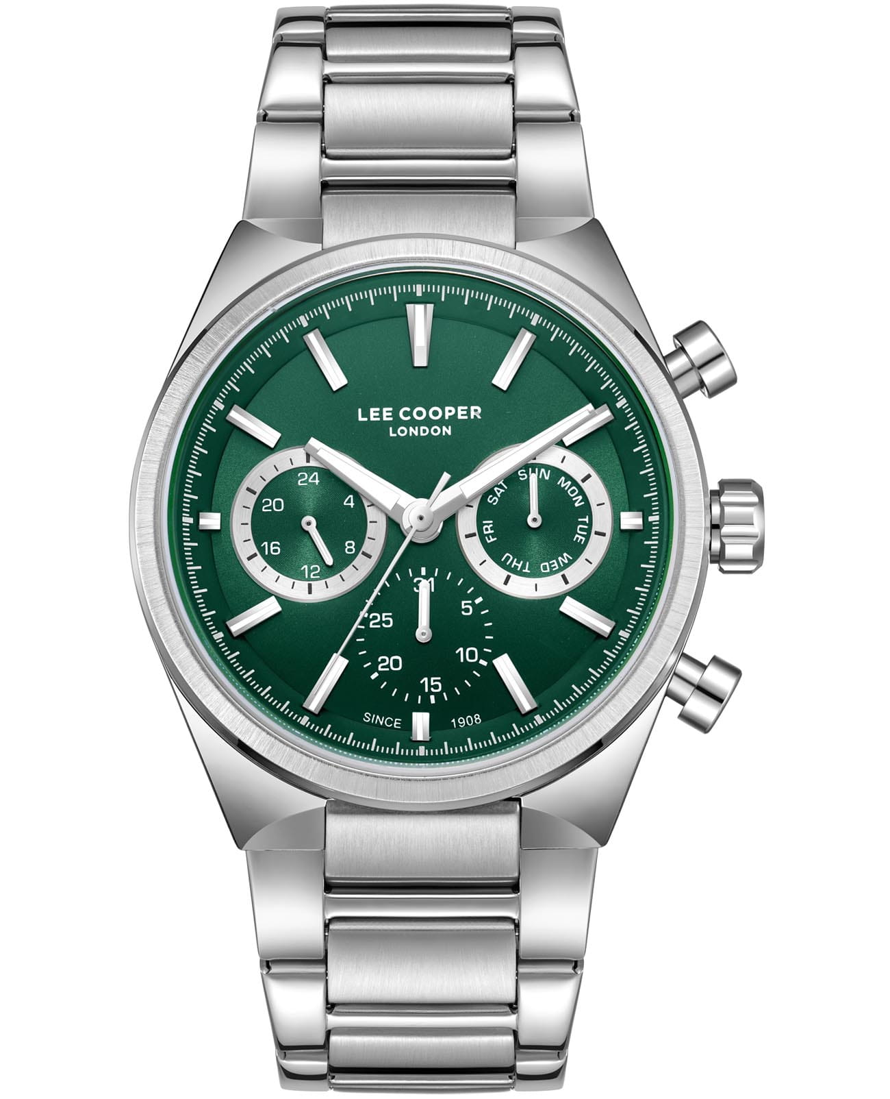 Lee Cooper Lee Cooper LC08174.370  LC08174.370 кварцевые мужские часы зеленый циферблат, браслет нержавеющая сталь — вид спереди