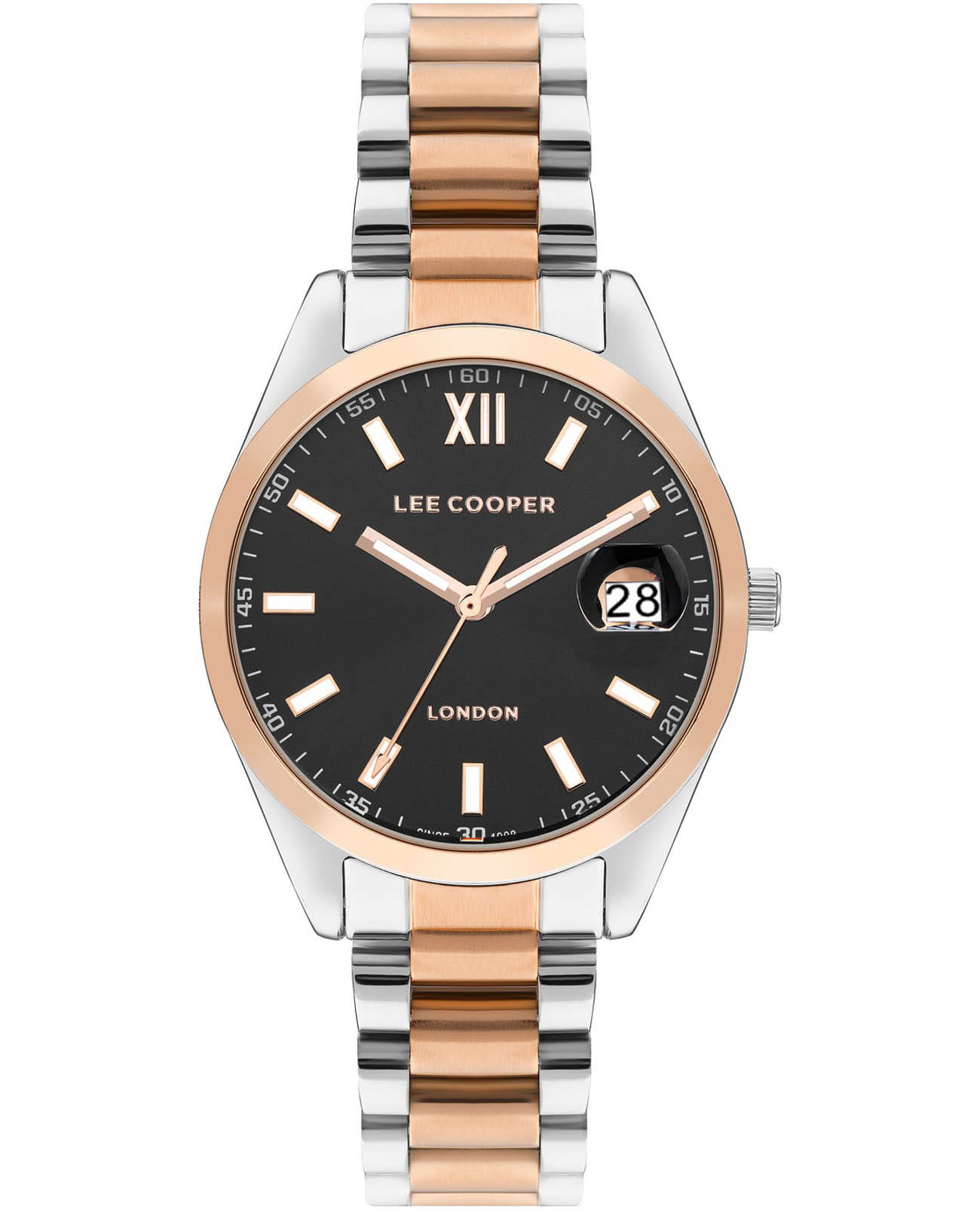 Lee Cooper Lee Cooper LC07827.560  LC07827.560 кварцевые женские часы черный циферблат, браслет нержавеющая сталь с ip-покрытием — вид спереди