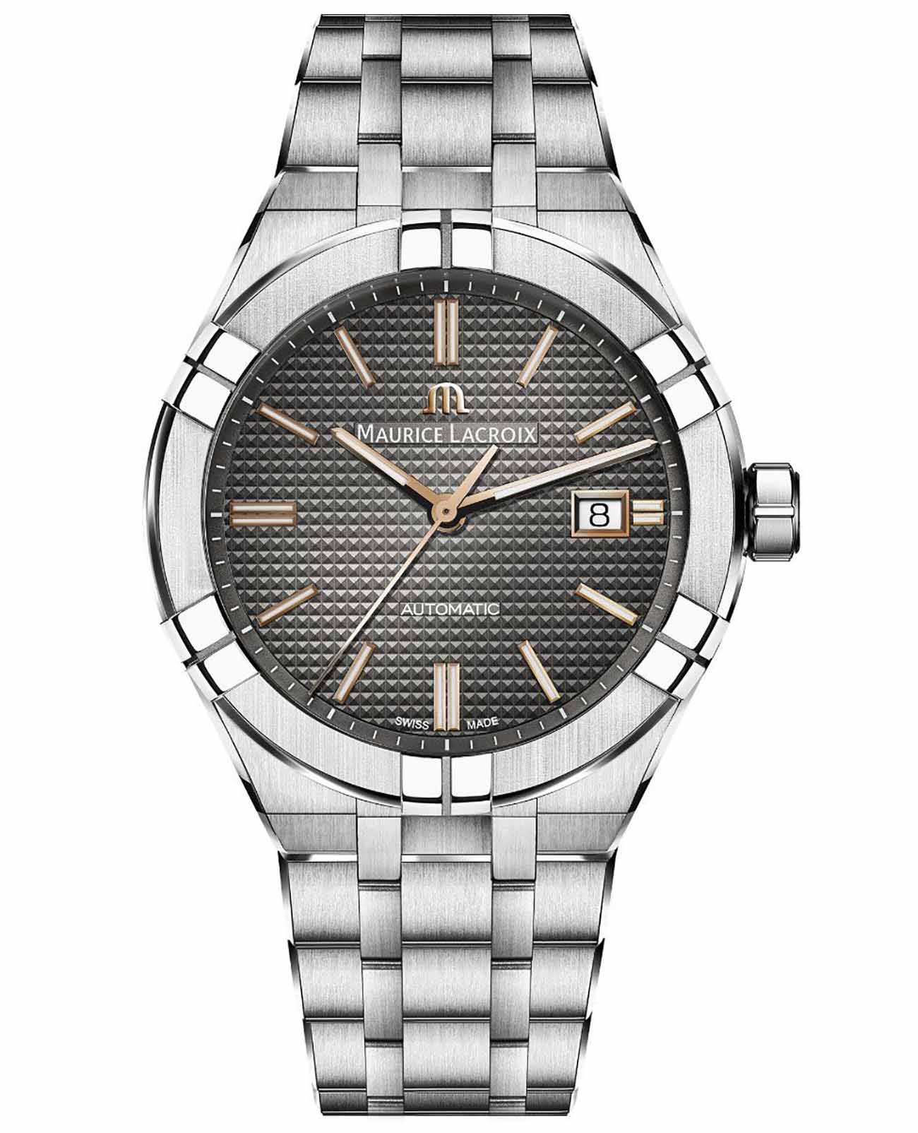 Maurice Lacroix Maurice Lacroix Aikon Automatic AI6008-SS002-331-1  AI6008-SS002-331-1 механические мужские часы серый циферблат, браслет нержавеющая сталь — вид спереди