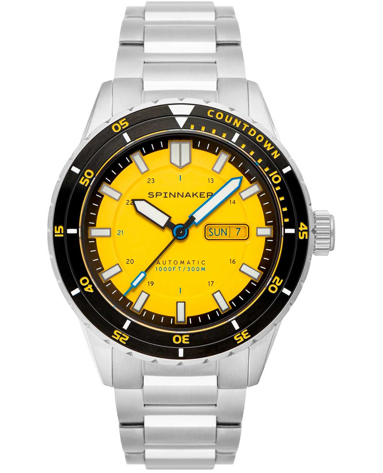 Spinnaker Spinnaker Hass SP-5099-33  SP-5099-33 механические мужские часы желтый циферблат, браслет нержавеющая сталь — вид спереди