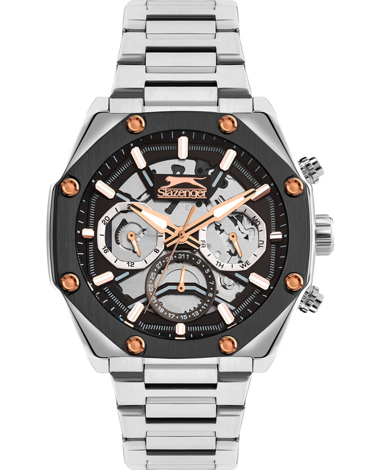 Slazenger Slazenger SL.09.2318.2.03  SL.09.2318.2.03 кварцевые мужские часы черный циферблат, браслет суперметалл — вид спереди