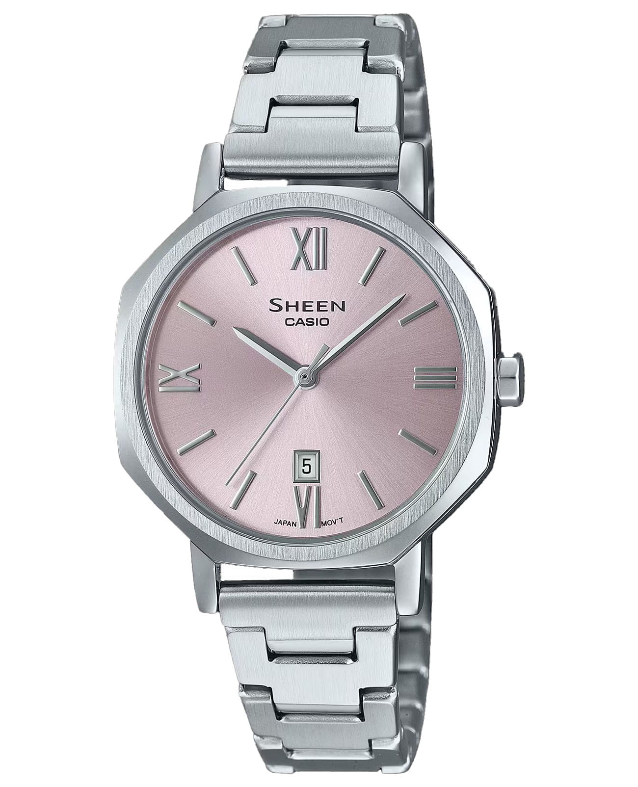 Casio Casio Sheen SHE-4554D-4A  SHE-4554D-4A кварцевые женские часы розовый циферблат, браслет нержавеющая сталь — вид спереди