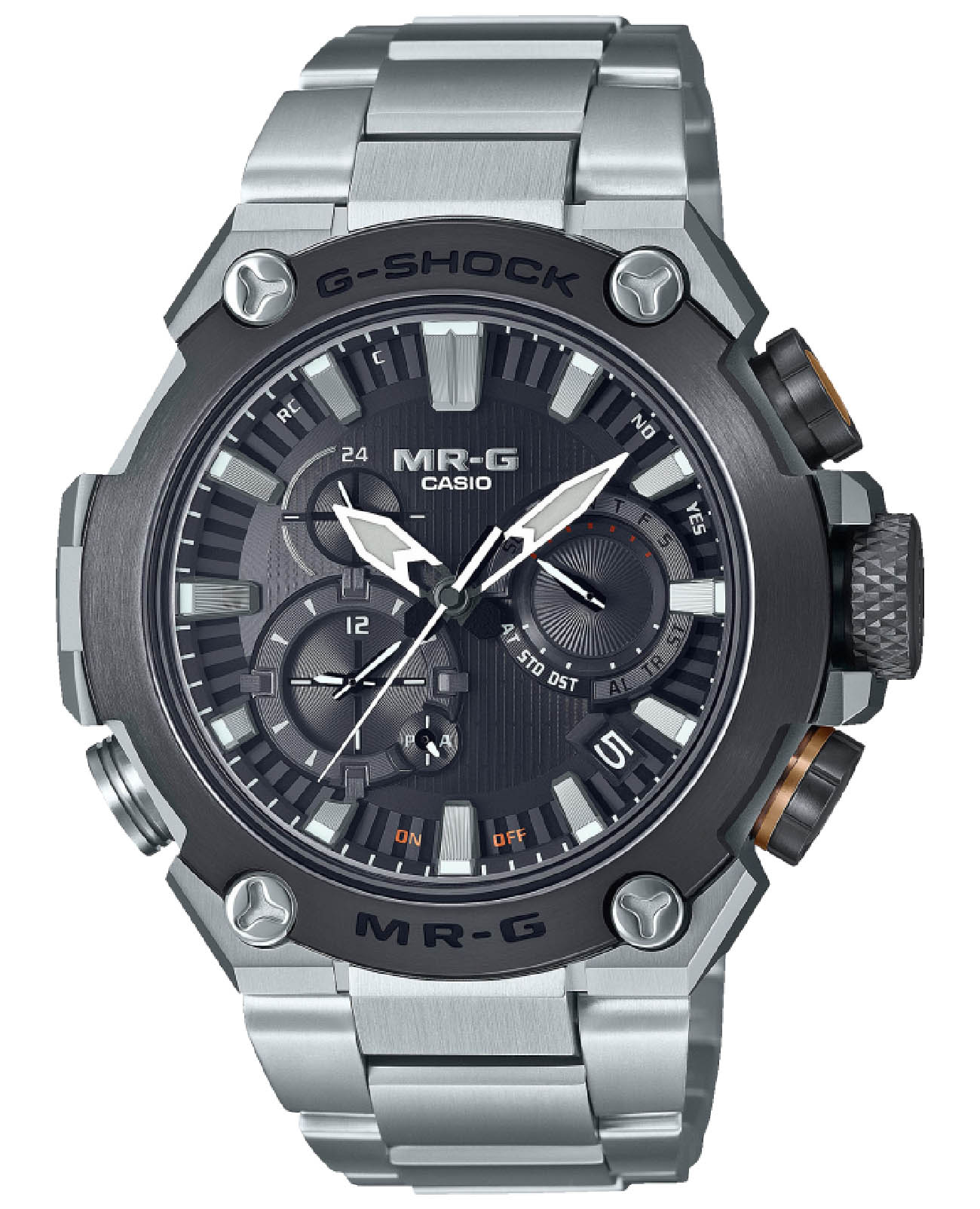 Casio Casio G-Shock MRG-B2000D-1ADR (MRG-B2000D-1A) MRG MRG-B2000D-1ADR электронные мужские часы черный циферблат, браслет титановый — вид спереди