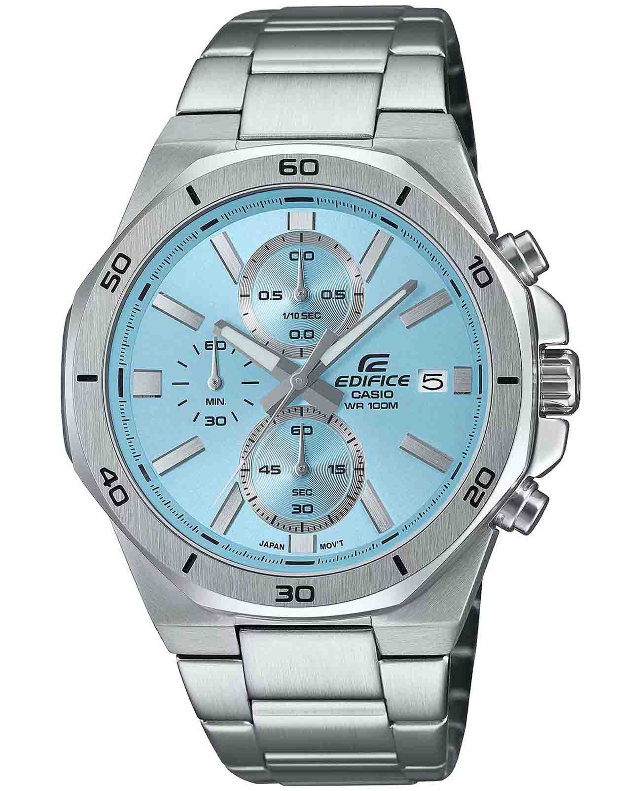 Casio Casio Edifice EFV-640D-2B EFV EFV-640D-2B кварцевые мужские часы голубой циферблат, браслет нержавеющая сталь — вид спереди