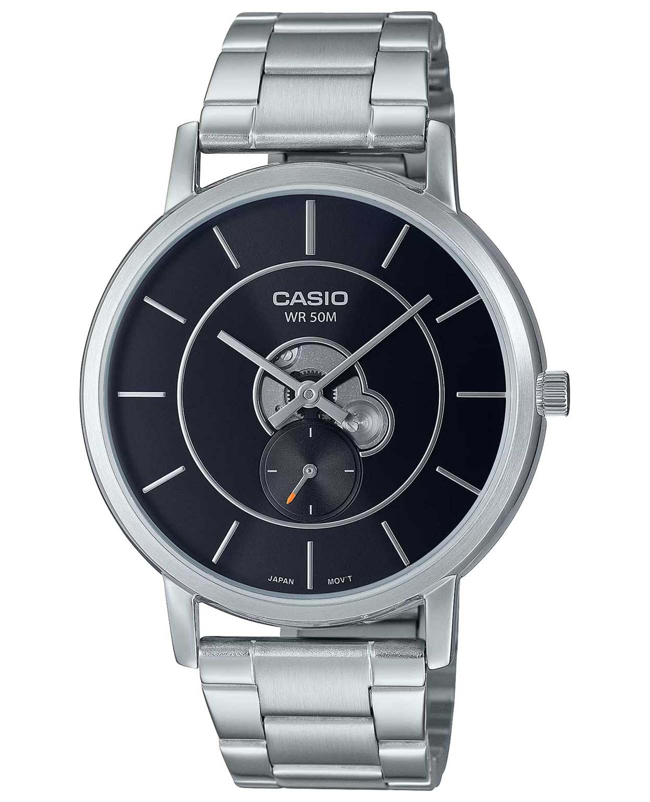 Casio Casio Collection MTP-B130D-1A  MTP-B130D-1A кварцевые мужские часы черный циферблат, браслет нержавеющая сталь — вид спереди