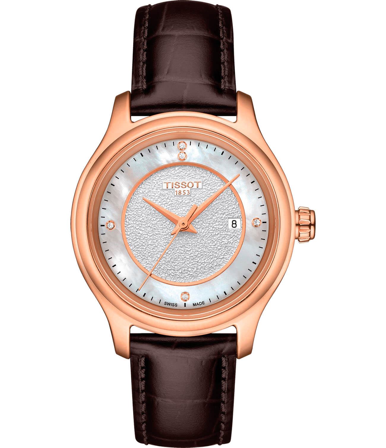 Tissot Tissot Fascination Lady 18K Gold T924.210.76.116.00  T9242107611600 кварцевые женские часы белый циферблат, браслет кожаный — вид спереди