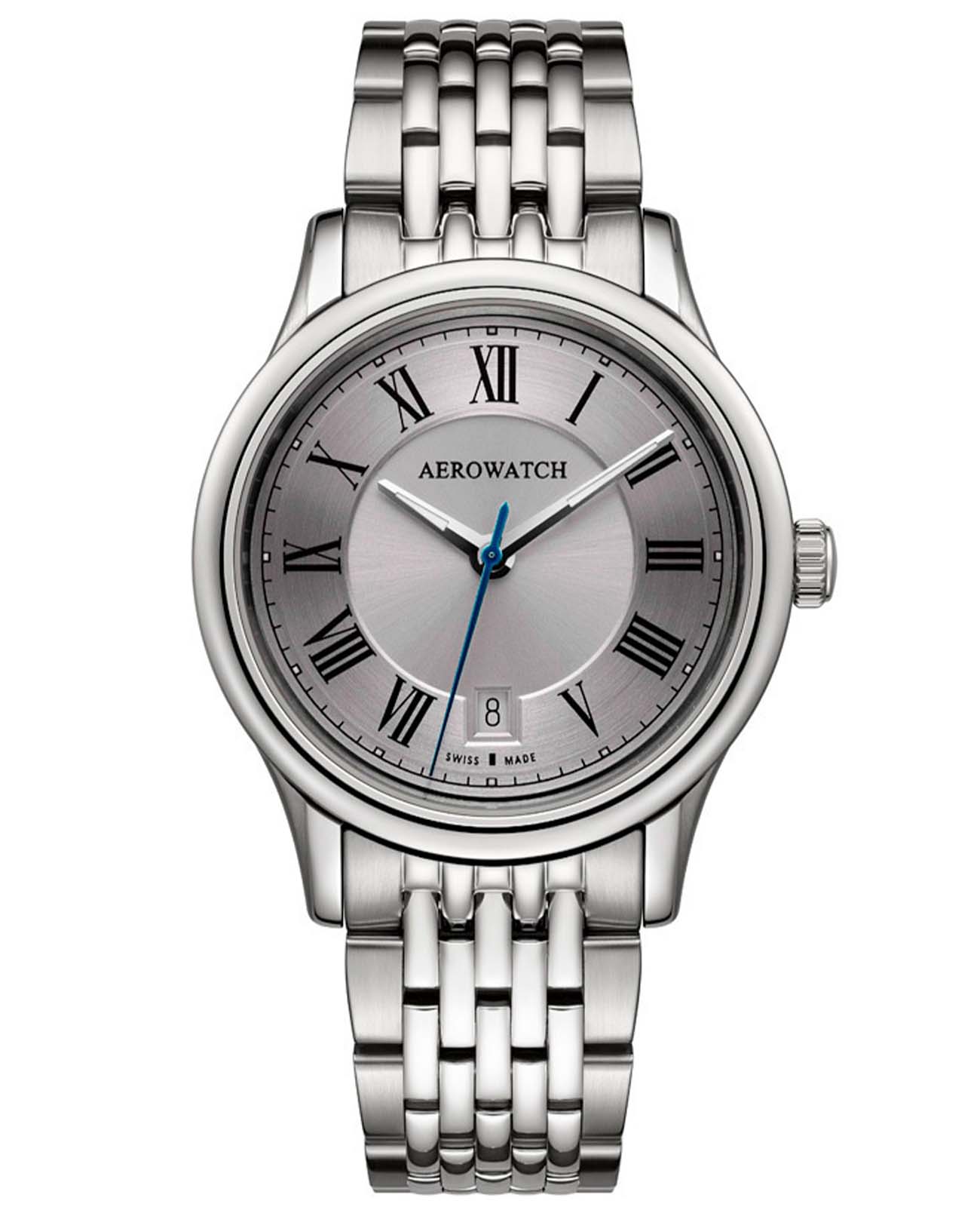 Aerowatch Aerowatch Les Grandes Classiques 24962 AA01 M  24962 AA01 M кварцевые мужские часы серебристый циферблат, браслет нержавеющая сталь — вид спереди