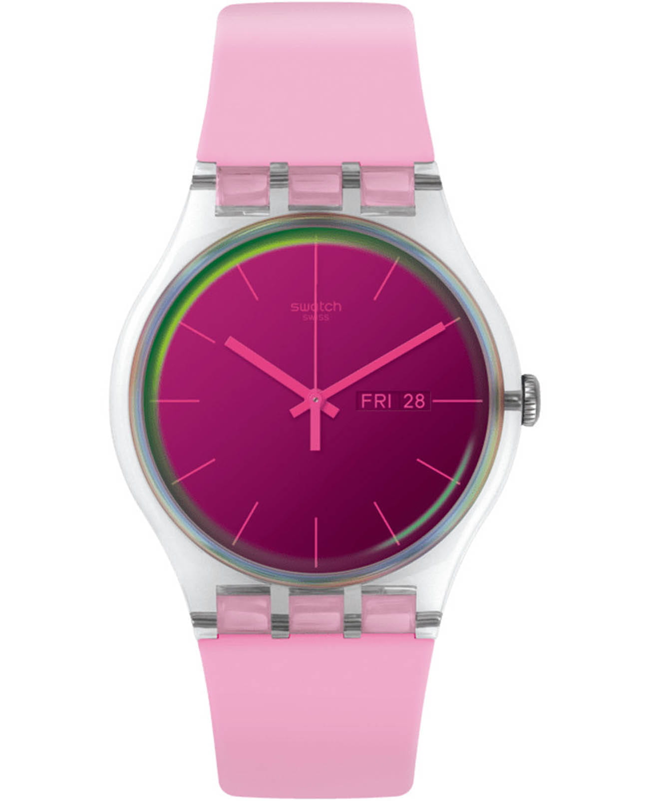Swatch Swatch New Gent SUOK710  SUOK710 кварцевые женские часы розовый циферблат, браслет силикон — вид спереди