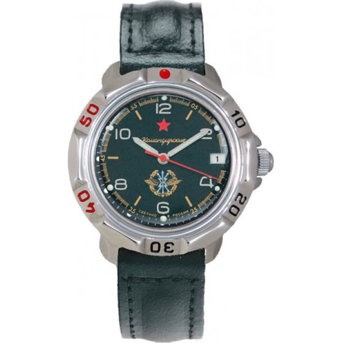 Восток Восток командирские 811296  811296 механические мужские часы  циферблат, браслет кожа + текстиль — вид спереди