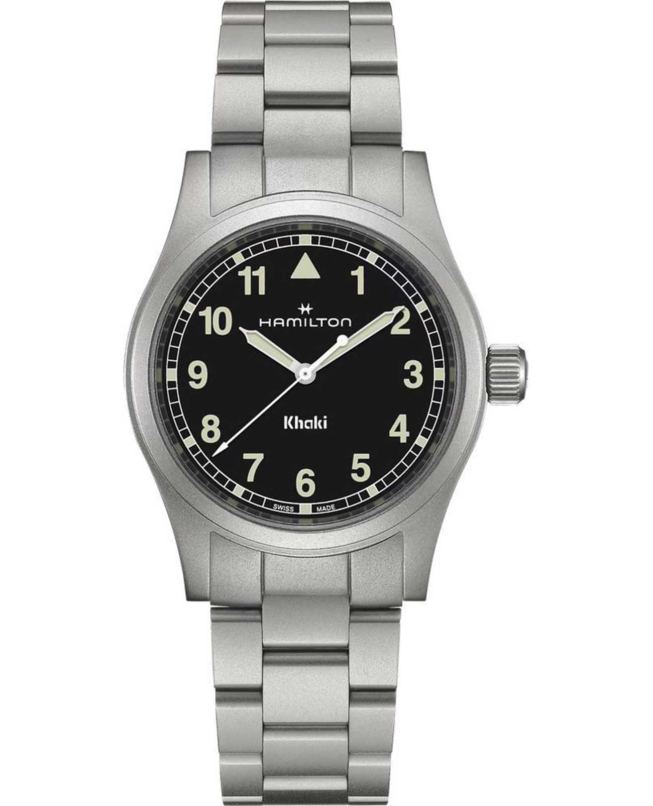 Hamilton Hamilton Khaki Field Quartz 38mm H69401130  H69401130 кварцевые мужские часы черный циферблат, браслет нержавеющая сталь — вид спереди