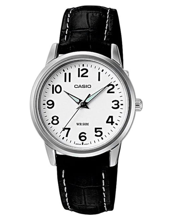 Casio Casio Collection LTP-1303PL-7B  LTP-1303PL-7B кварцевые женские часы белый циферблат, браслет кожаный — вид спереди