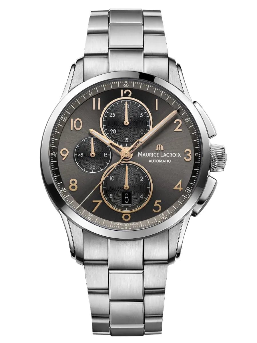 Maurice Lacroix Maurice Lacroix Pontos Chronograph 43mm PT6388-SS002-321-1  PT6388-SS002-321-1 механические мужские часы антрацитовый циферблат, браслет нержавеющая сталь — вид спереди