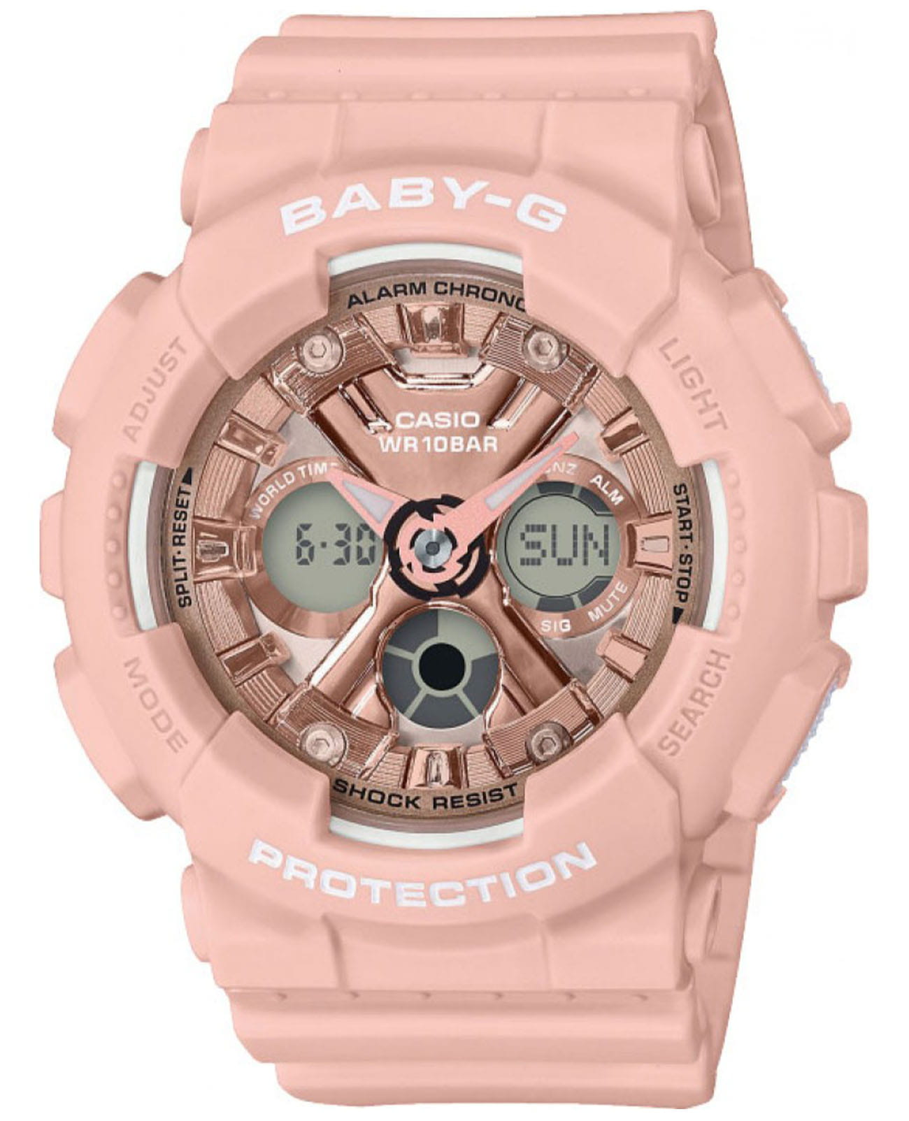 Casio Casio Baby-G BA-130-4A  BA-130-4A кварцевые женские часы розовый циферблат, браслет пластик — вид спереди