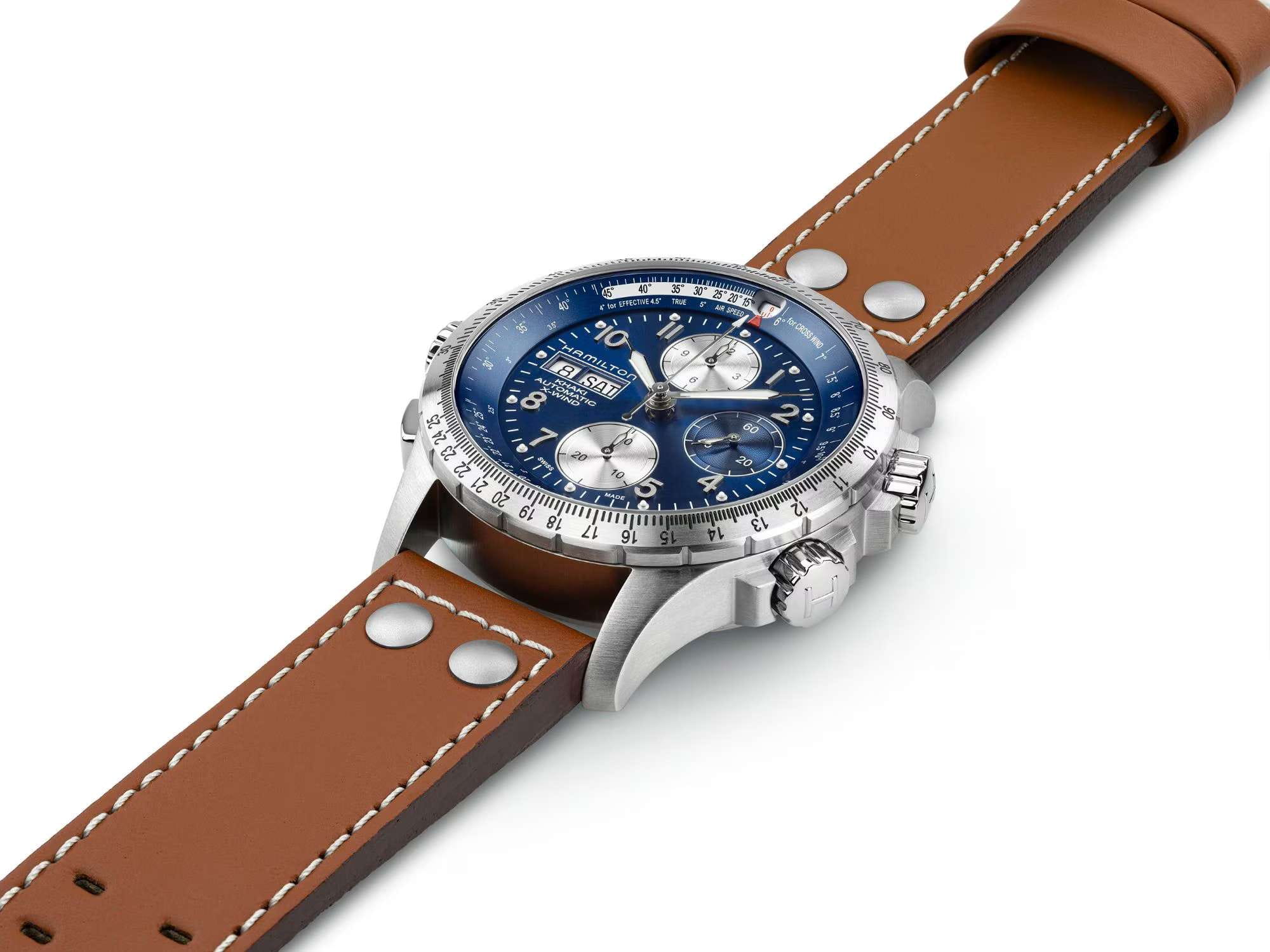 Оригинальные часы Hamilton Hamilton Khaki Aviation X-Wind Auto Chrono 44mm H77506540 механические калибр механизма h-21 общий вид