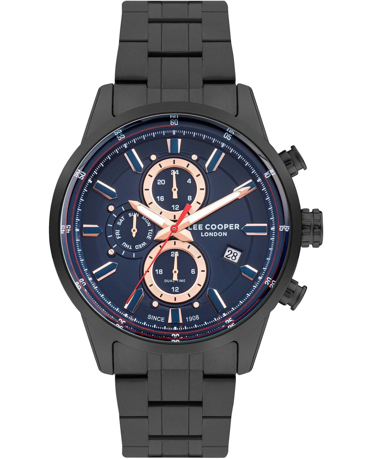 Lee Cooper Lee Cooper LC07836.090  LC07836.090 кварцевые мужские часы синий циферблат, браслет нержавеющая сталь с ip-покрытием — вид спереди