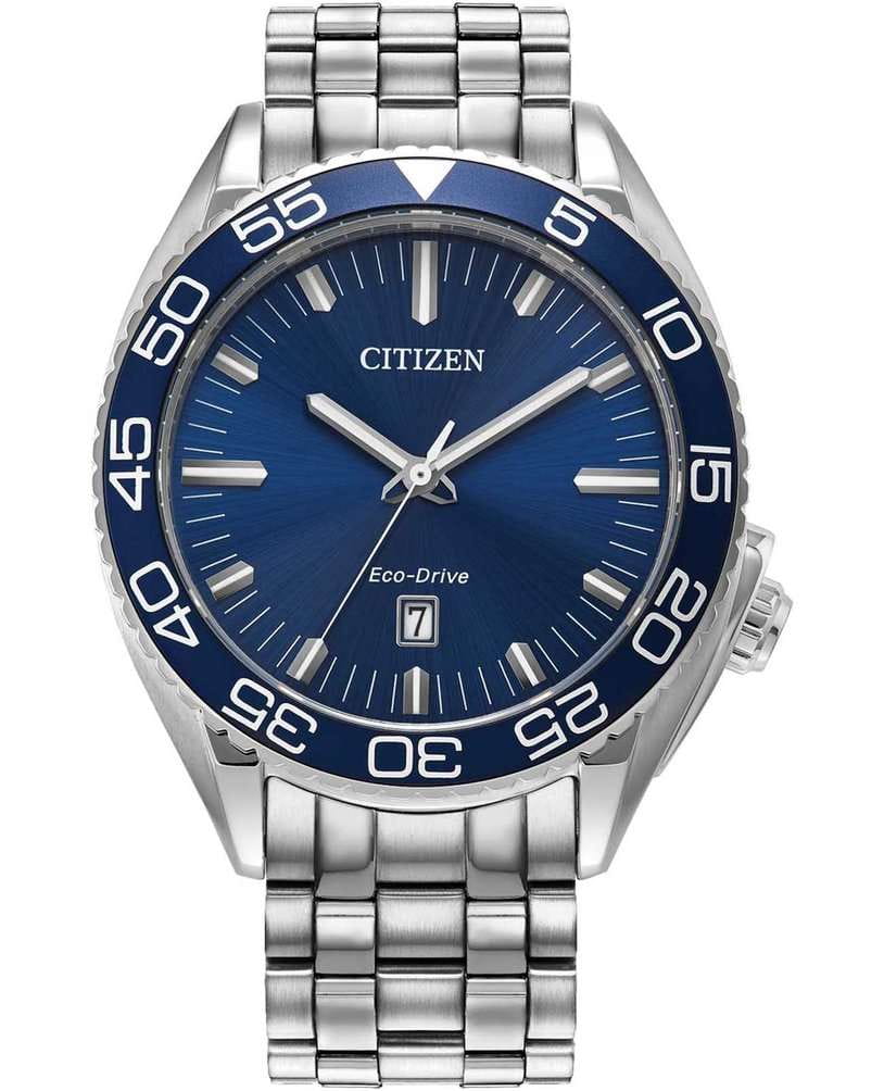 Citizen Citizen Eco-Drive AW1770-53L  AW1770-53L кварцевые мужские часы синий циферблат, браслет нержавеющая сталь — вид спереди