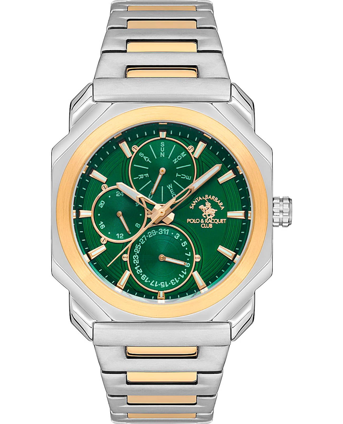 Santa Barbara Polo & Racquet Club Santa Barbara Polo & Racquet Club Luxury SB.1.10442-8  SB.1.10442-8 кварцевые мужские часы зеленый циферблат, браслет нержавеющая сталь с ip-покрытием — вид спереди