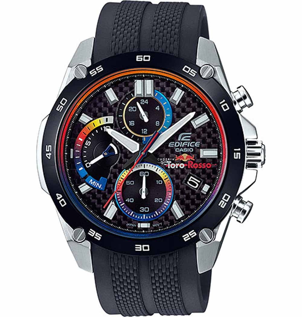 Casio Casio Edifice EFR-557TRP-1A EFR EFR-557TRP-1A кварцевые мужские часы черный циферблат, браслет пластик — вид спереди