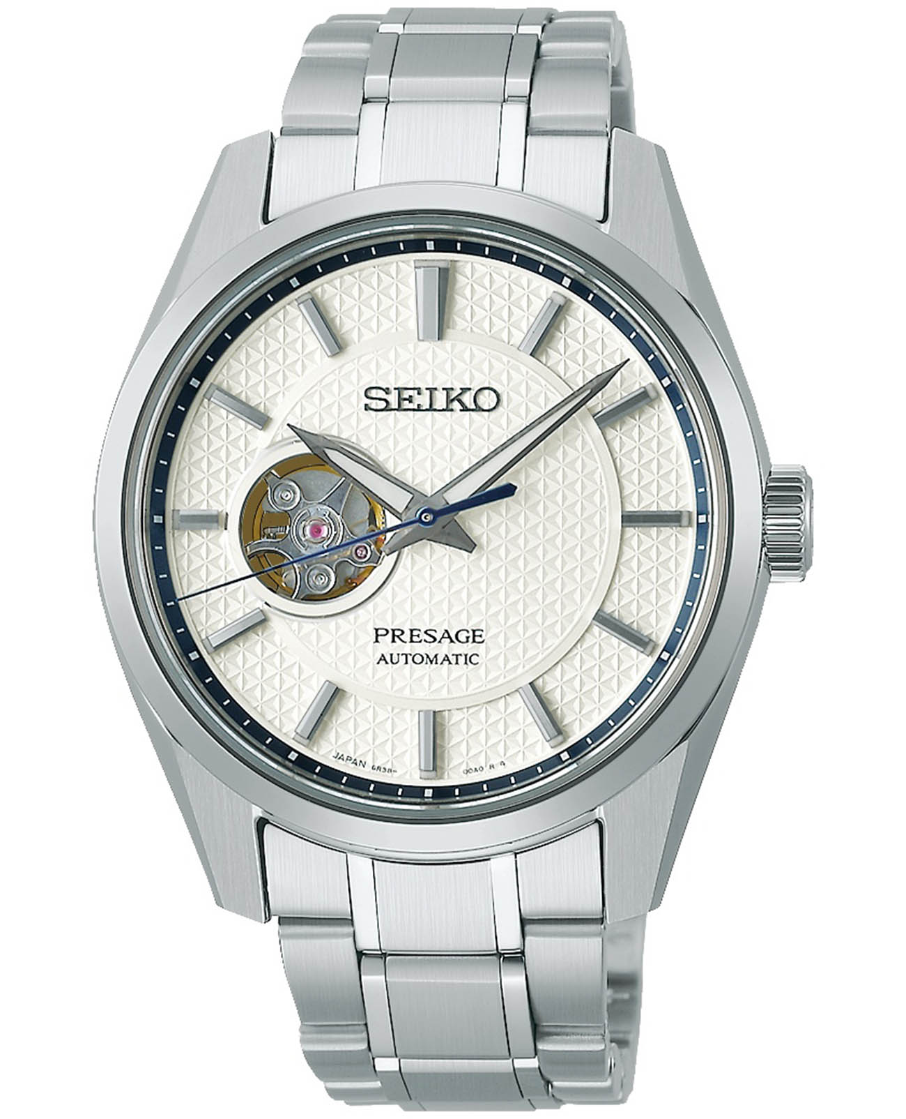 Seiko Seiko Presage Sharp Edged Series SPB309 Sharp Edged SPB309 механические мужские часы белый циферблат, браслет нержавеющая сталь — вид спереди