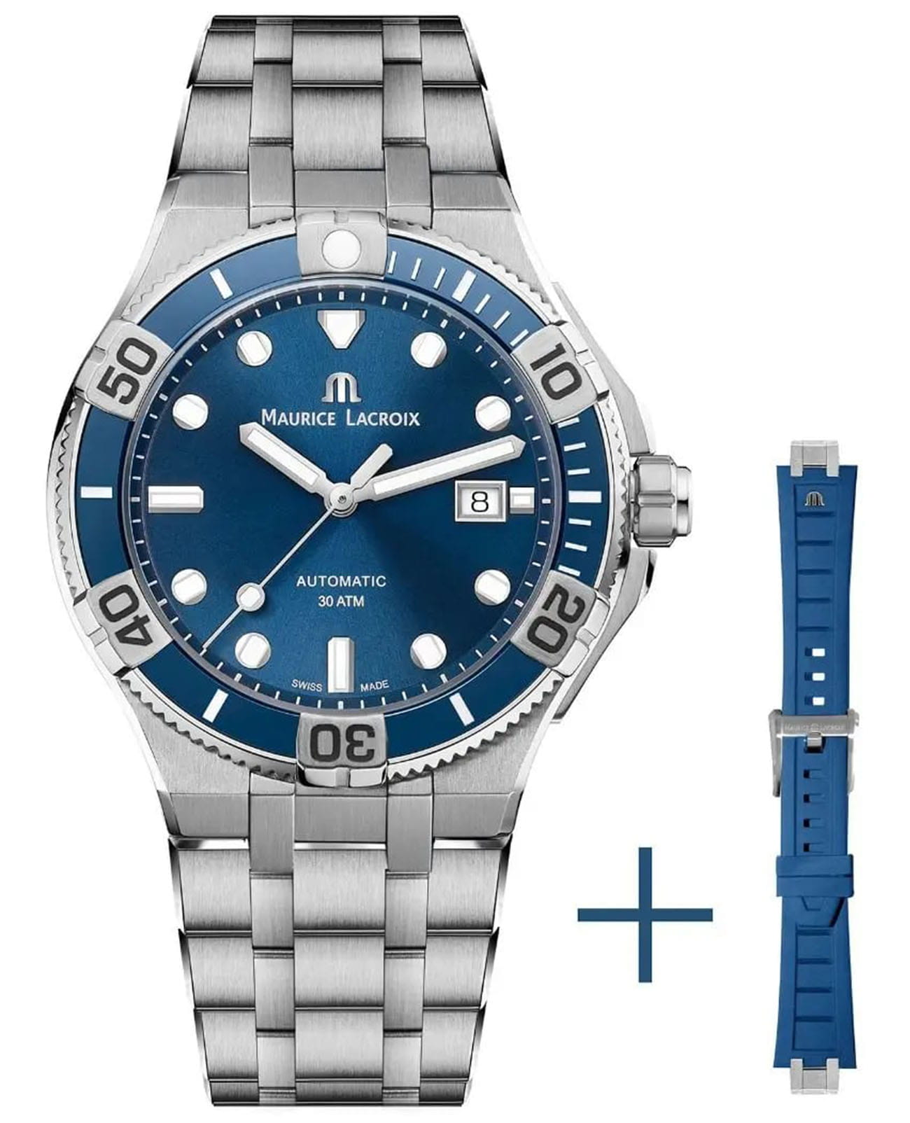 Maurice Lacroix Maurice Lacroix Aikon Venturer AI6058-SS002-430-2  AI6058-SS002-430-2 механические мужские часы синий циферблат, браслет нержавеющая сталь — вид спереди