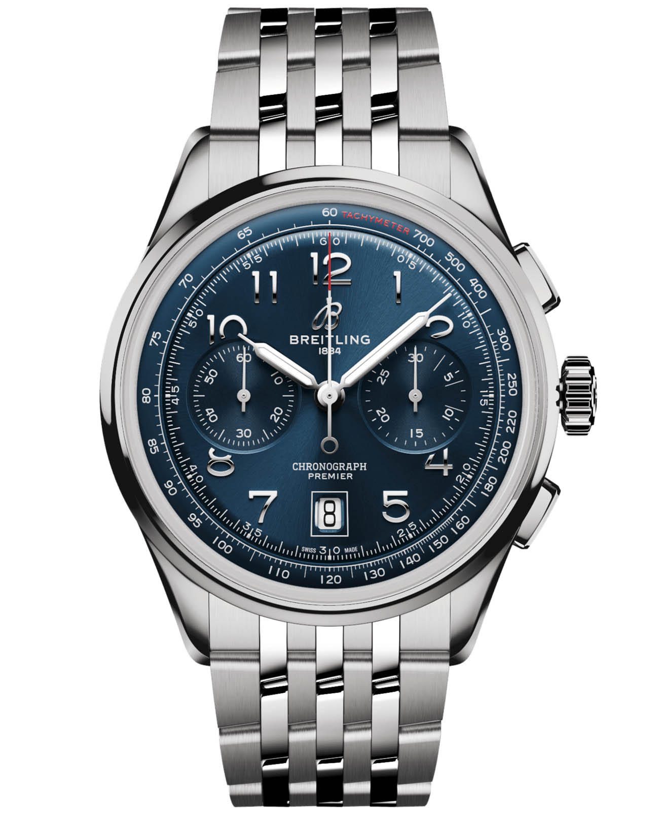 Breitling Breitling Premier B01 Chronograph 42 AB0145171C1A1  AB0145171C1A1 механические мужские часы синий циферблат, браслет нержавеющая сталь — вид спереди