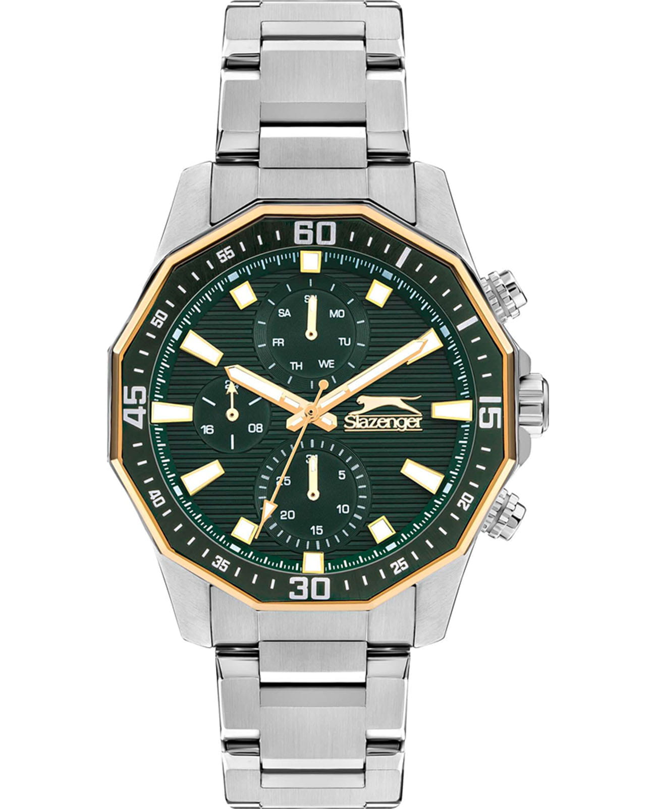 Slazenger Slazenger SL.09.2297.2.07  SL.09.2297.2.07 кварцевые мужские часы зеленый циферблат, браслет суперметалл — вид спереди