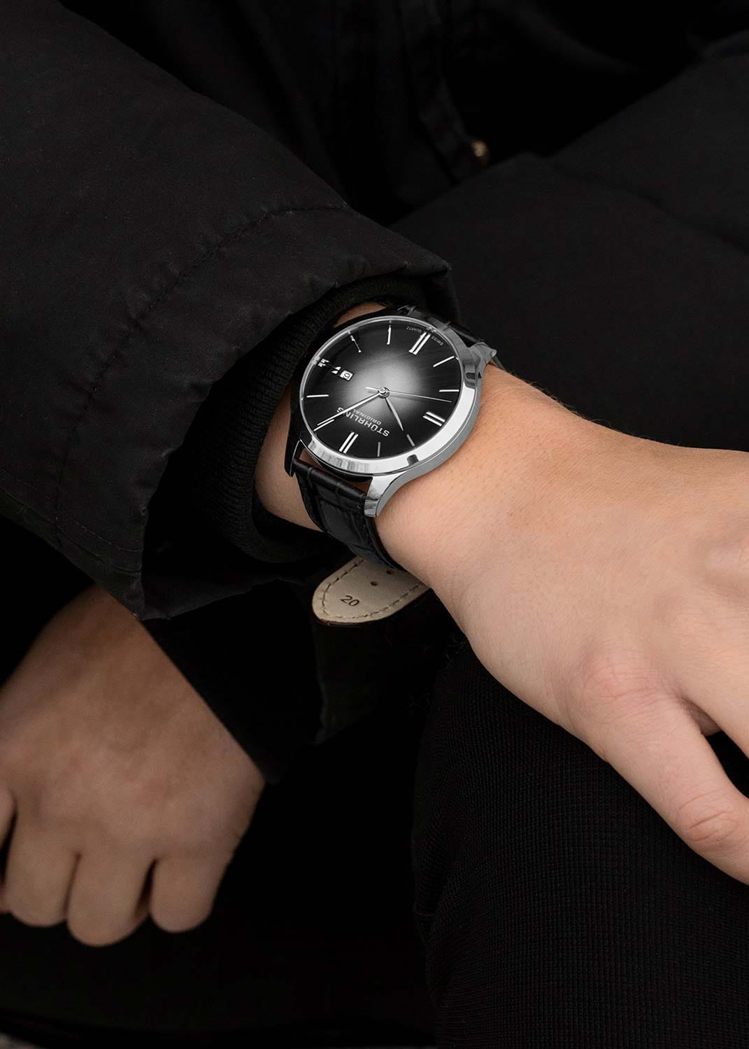 Stuhrling Stuhrling Symphony 4014.1 кварцевые мужские часы часы крупный план черный циферблата