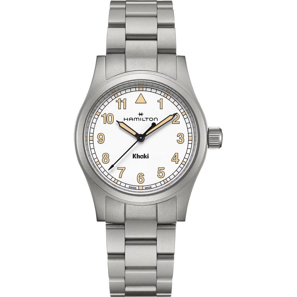 Hamilton Hamilton Khaki Field Quartz 38mm H69401110  H69401110 кварцевые мужские часы белый циферблат, браслет нержавеющая сталь — вид спереди