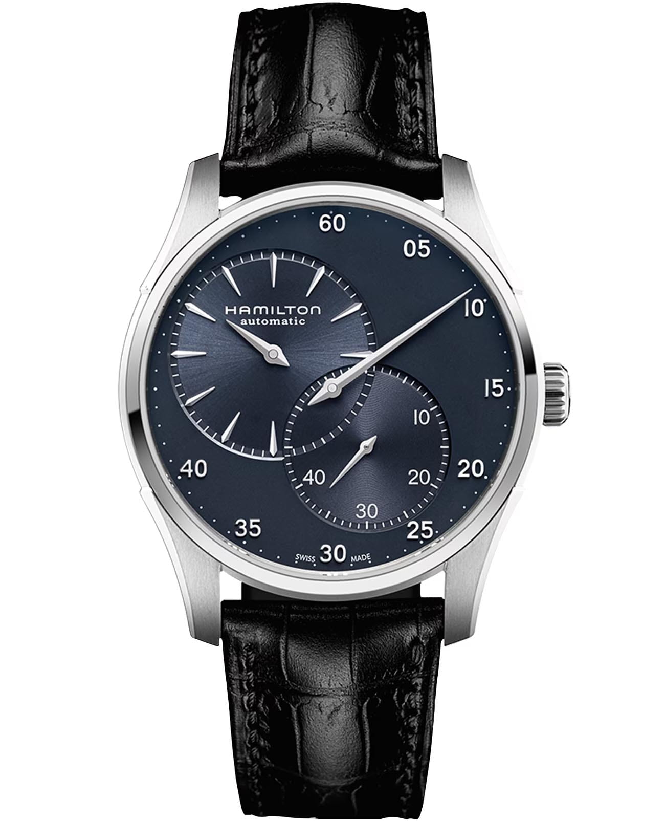 Hamilton Hamilton Jazzmaster Regulator Auto H42615743  H42615743 механические мужские часы синий циферблат, браслет кожаный — вид спереди