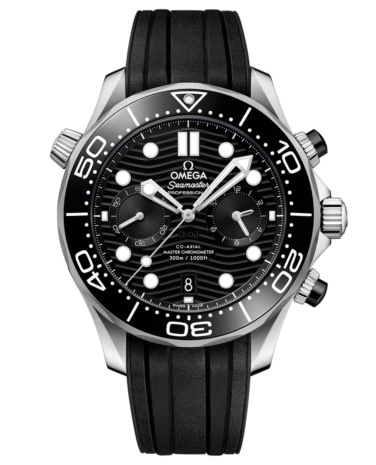 Omega Omega Seamaster Diver 300M 210.32.44.51.01.001 Diver 300m 21032445101001 механические мужские часы черный циферблат, браслет каучук — вид спереди