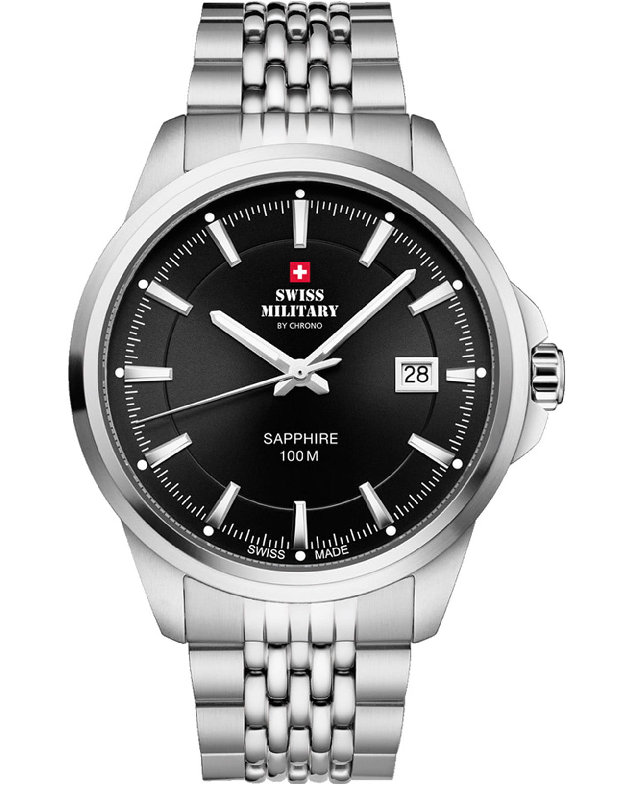 Swiss Military by Chrono Swiss Military by Chrono Classic SM34104.01  SM34104.01 кварцевые мужские часы черный циферблат, браслет нержавеющая сталь — вид спереди