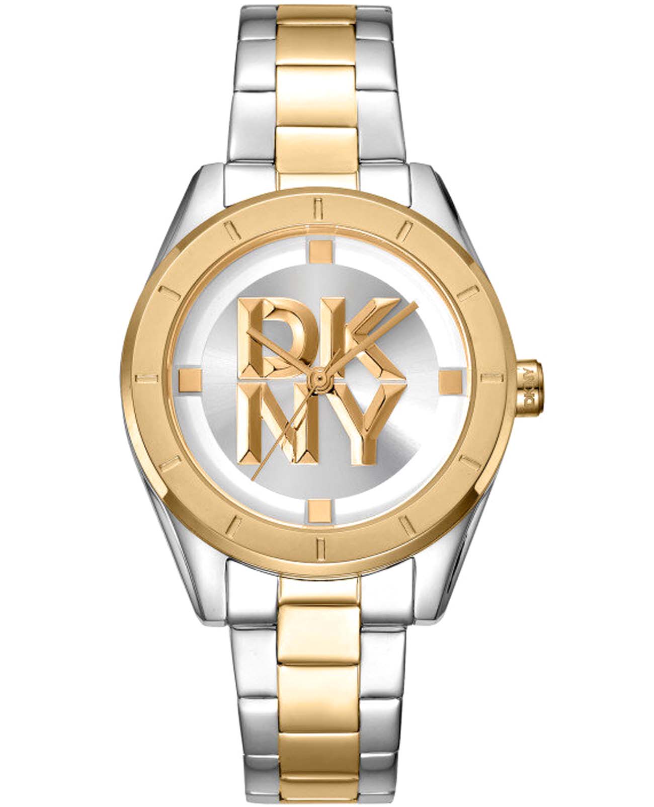 DKNY DKNY Chambers Midi DK1L016M0085  DK1L016M0085 кварцевые женские часы серебристый циферблат, браслет нержавеющая сталь с ip-покрытием — вид спереди