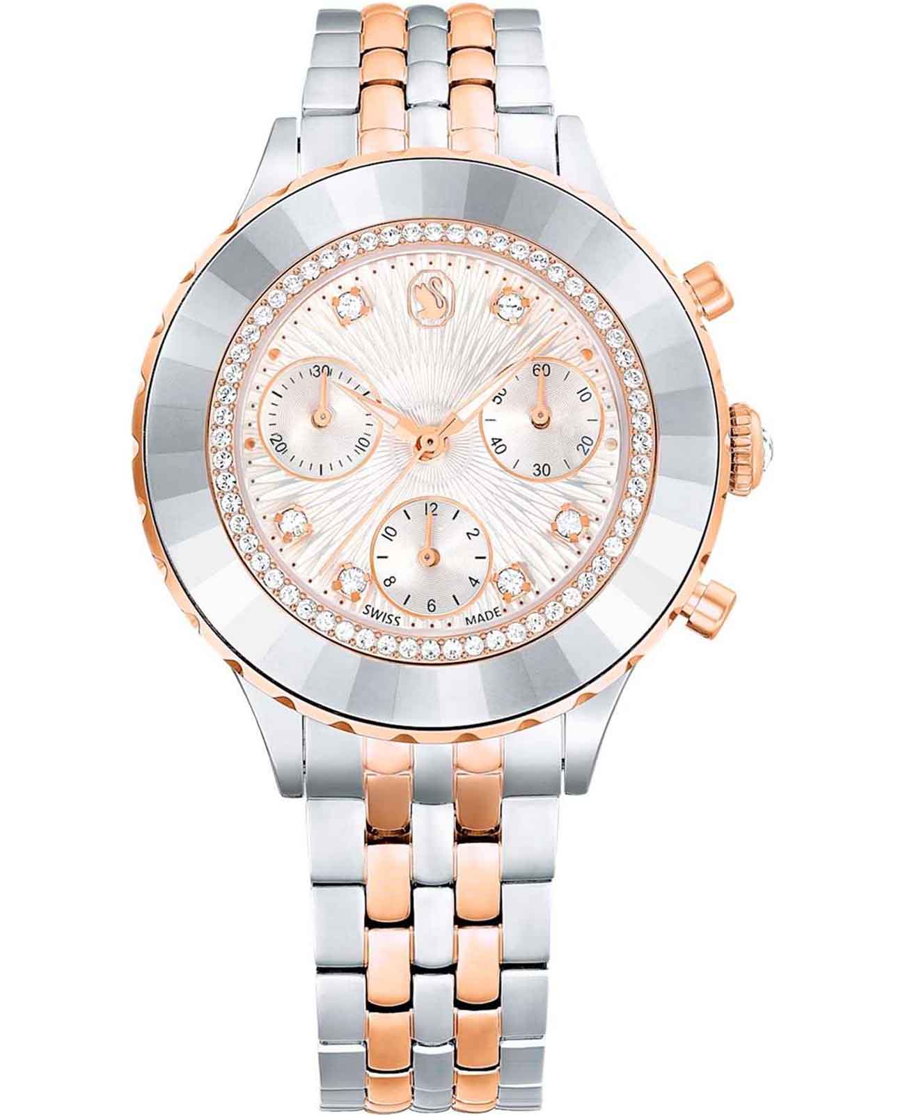 Swarovski Swarovski Octea Chrono 5672937  5672937 кварцевые женские часы белый циферблат, браслет нержавеющая сталь с pvd-покрытием — вид спереди