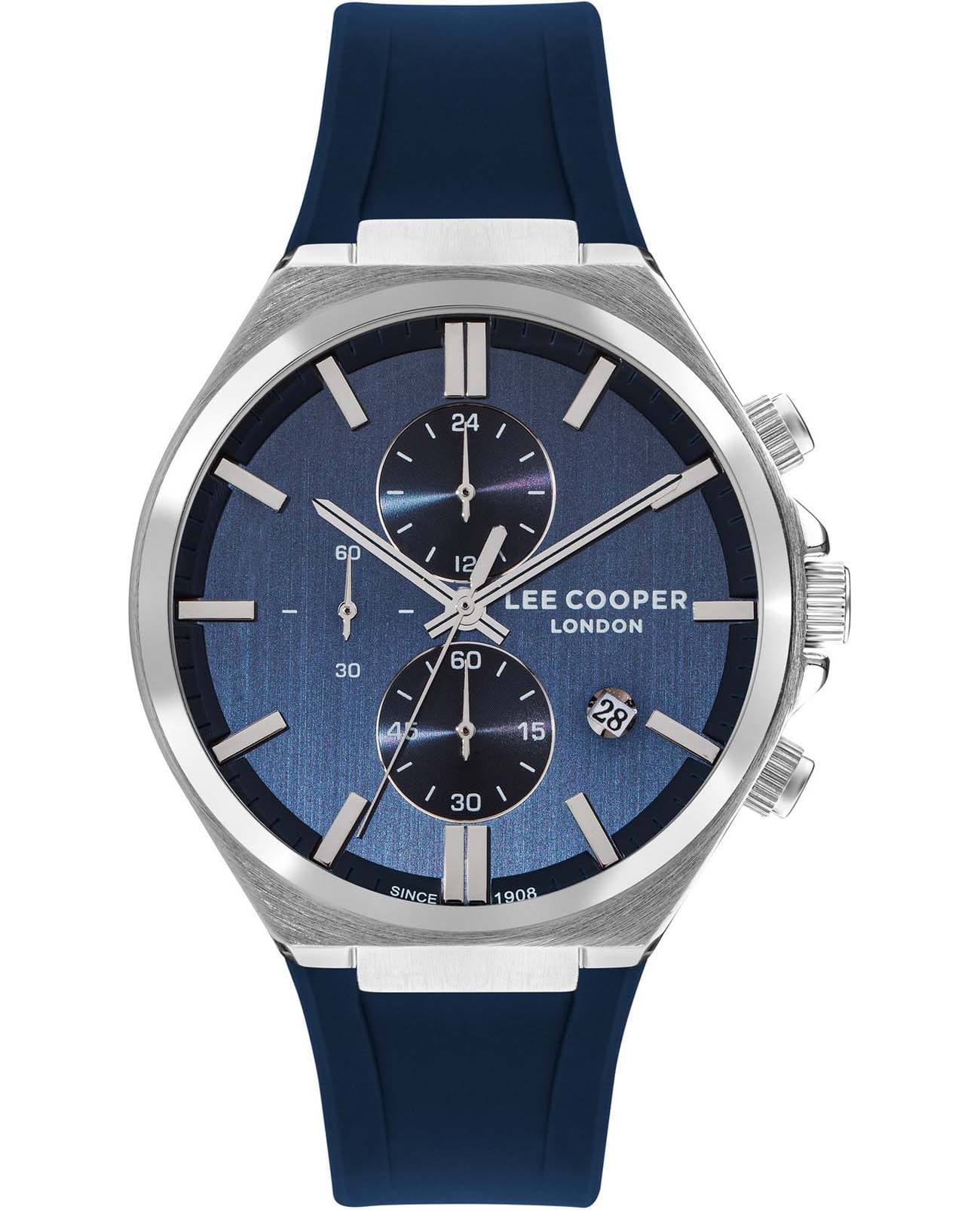 Lee Cooper Lee Cooper LC07854.399  LC07854.399 кварцевые мужские часы синий циферблат, браслет каучук — вид спереди