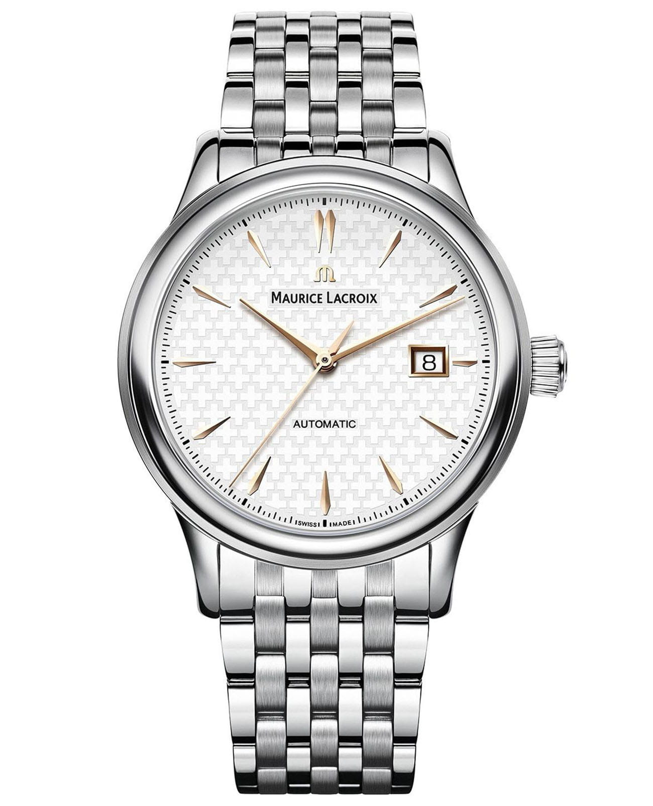 Maurice Lacroix Maurice Lacroix Les Classiques LC6098-SS002-132-1  LC6098-SS002-132-1 механические мужские часы белый циферблат, браслет нержавеющая сталь — вид спереди