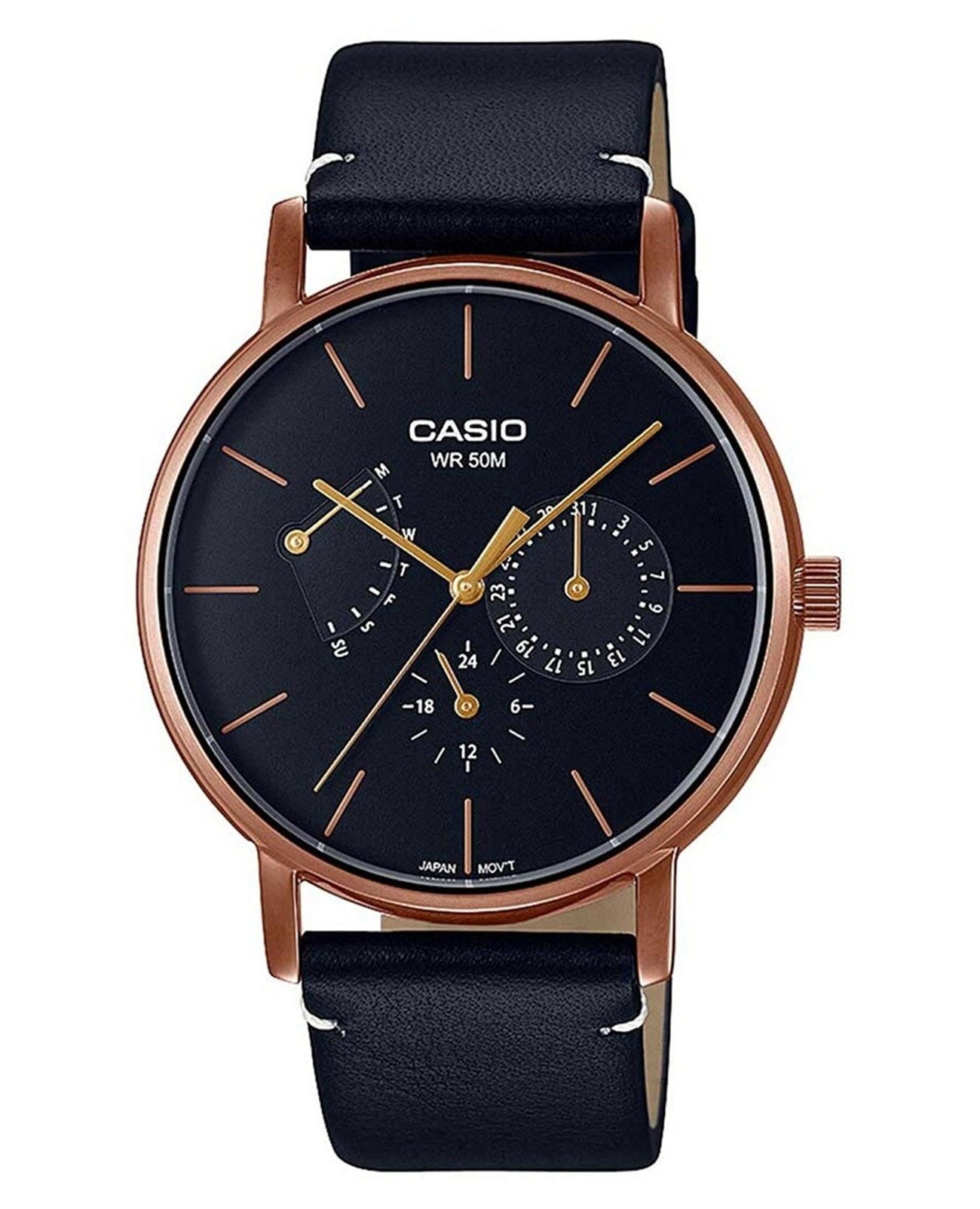Casio Casio Collection MTP-E320RL-1E  MTP-E320RL-1E кварцевые мужские часы черный циферблат, браслет кожаный — вид спереди