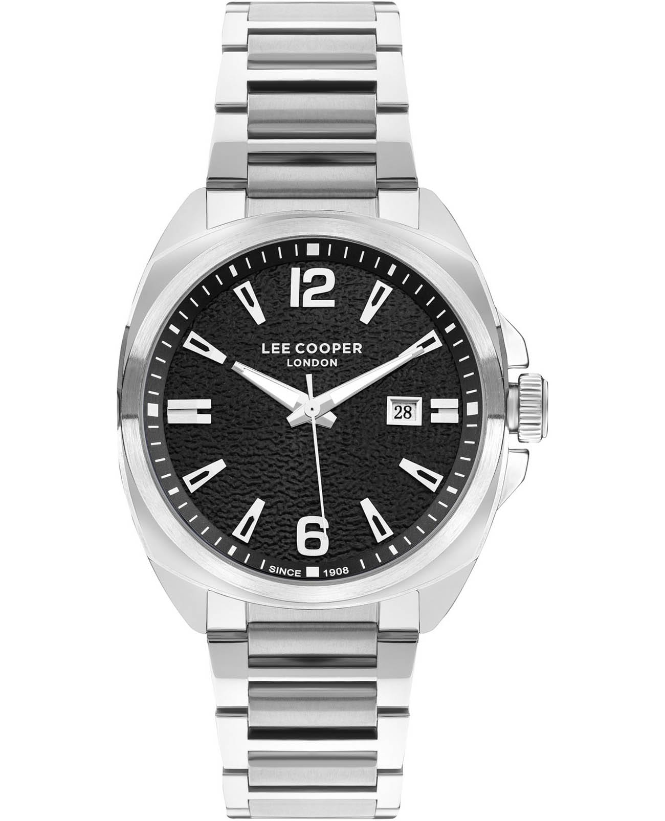 Lee Cooper Lee Cooper LC07839.350  LC07839.350 кварцевые мужские часы черный циферблат, браслет нержавеющая сталь — вид спереди