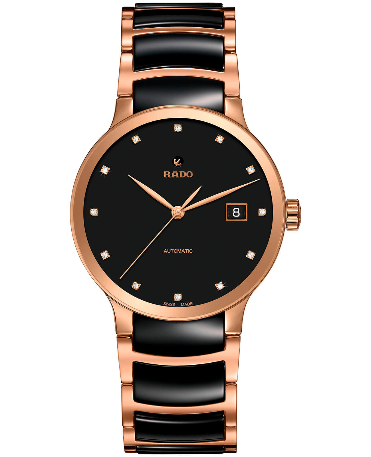 Rado Rado Centrix Automatic Diamonds R30036732 Automatic R30036732 механические мужские часы черный циферблат, браслет сталь + pvd + керамика — вид спереди