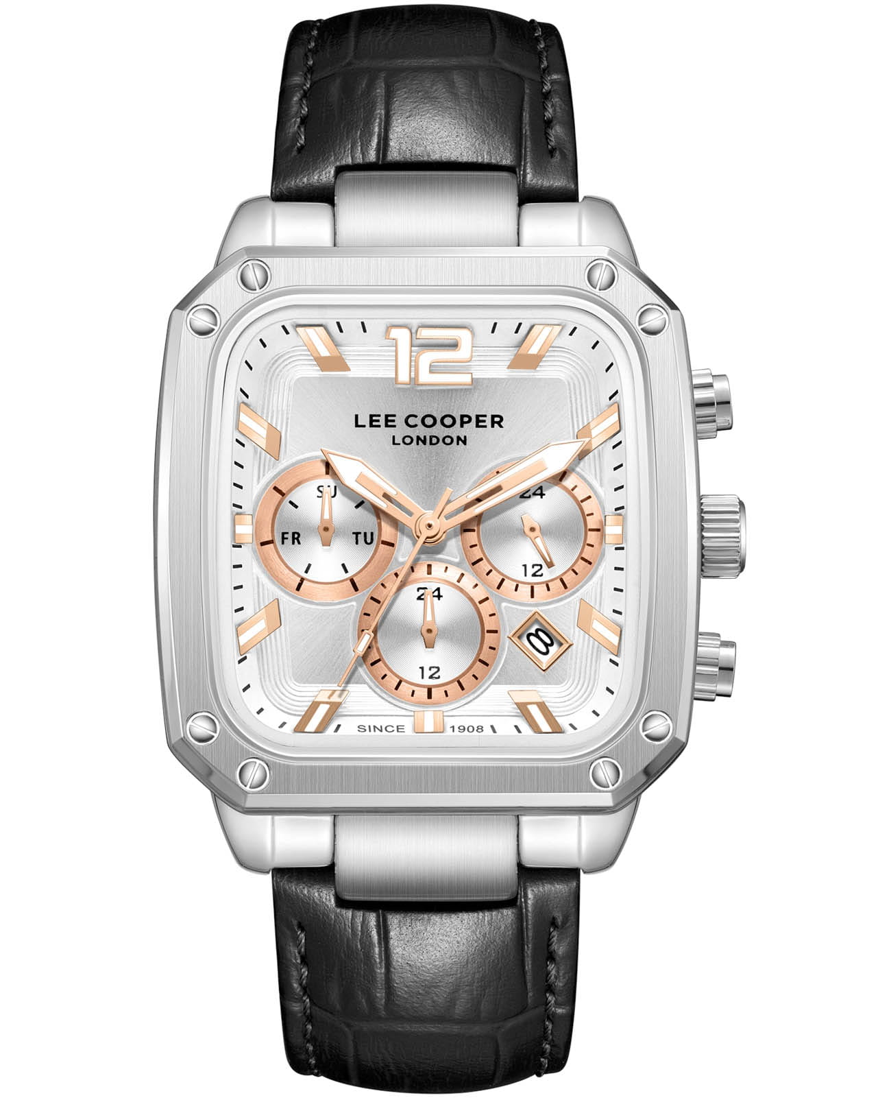 Lee Cooper Lee Cooper LC08184.331  LC08184.331 кварцевые мужские часы серебристый циферблат, браслет кожаный — вид спереди