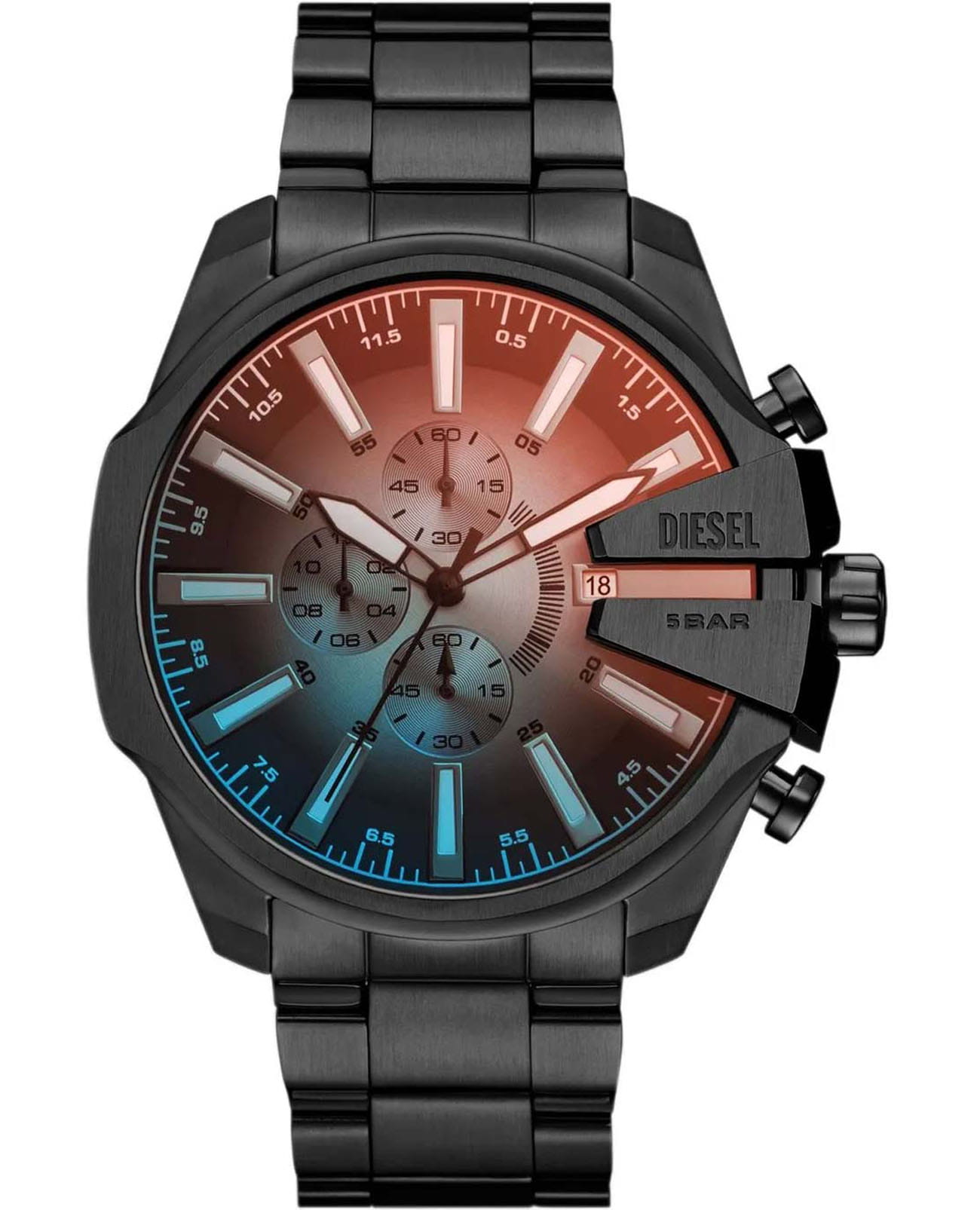 Diesel Diesel Mega Chief Slim DZ4689  DZ4689 кварцевые мужские часы черный циферблат, браслет нержавеющая сталь с pvd-покрытием — вид спереди