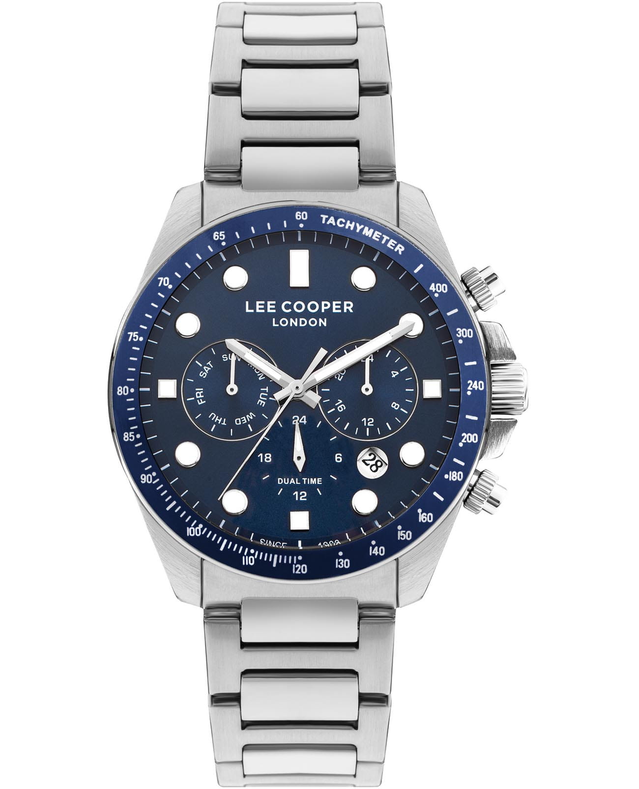 Lee Cooper Lee Cooper LC07829.390  LC07829.390 кварцевые мужские часы синий циферблат, браслет нержавеющая сталь — вид спереди